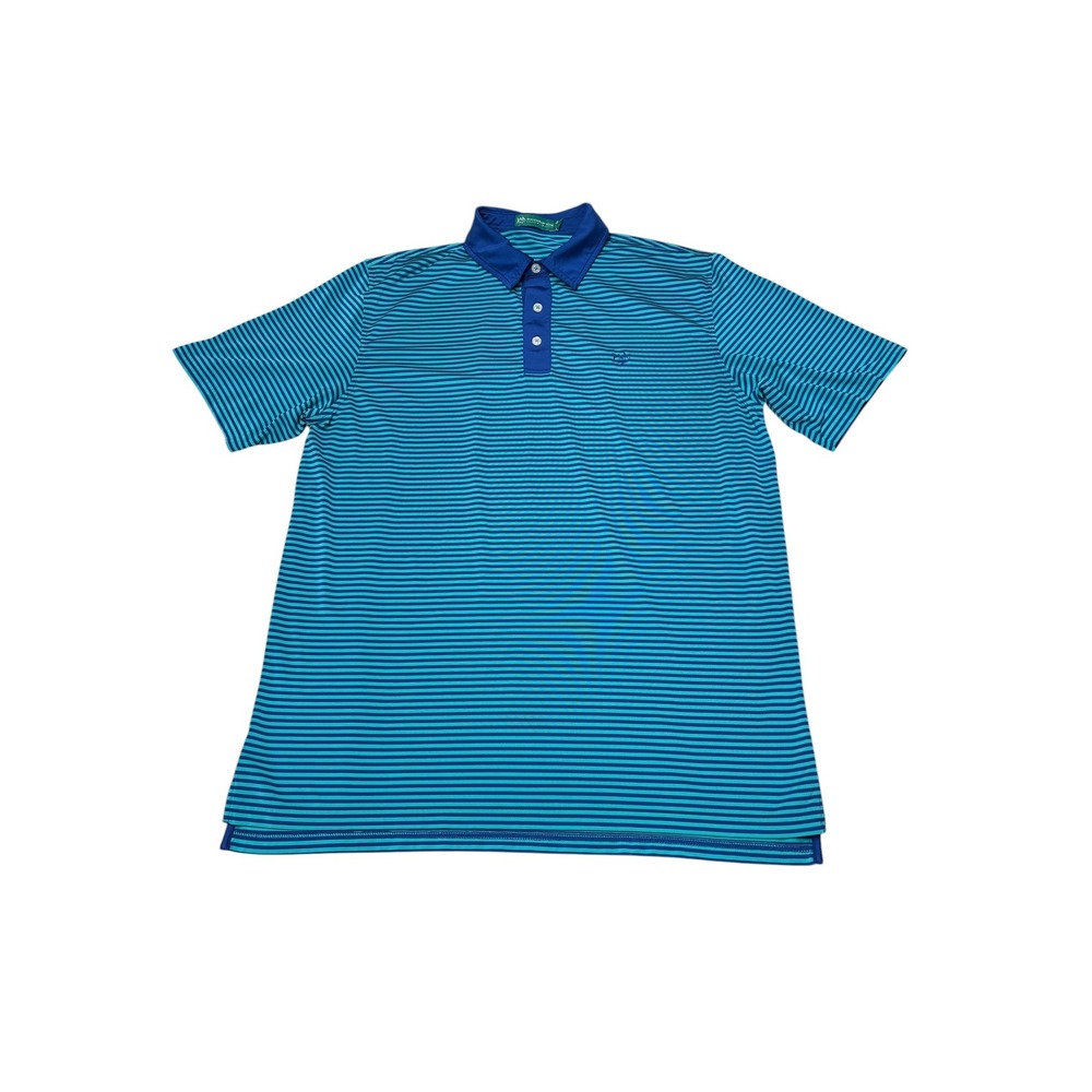 Southern Tide Club Mens Large Blue Teal Striped Performance Polo Shirt 20071